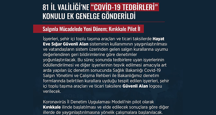 81 İl Valiliği’ne “Covid-19 Tedbirleri” Konulu Ek Genelge Gönderildi