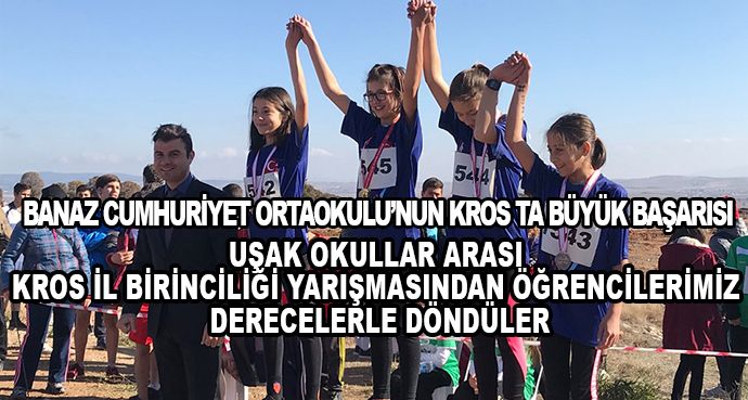 Banaz Cumhuriyet Ortaokulu’nun Kros Ta Büyük Başarısı
