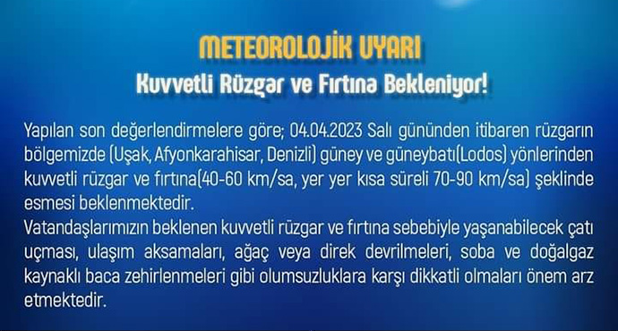 Banaz'da Kuvvetli Rüzgar ve Fırtına Bekleniyor!