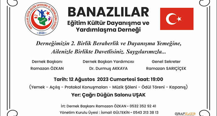 Banazlılar Gecesi Bu Gece Uşak Çağrı Düğün Salonunda