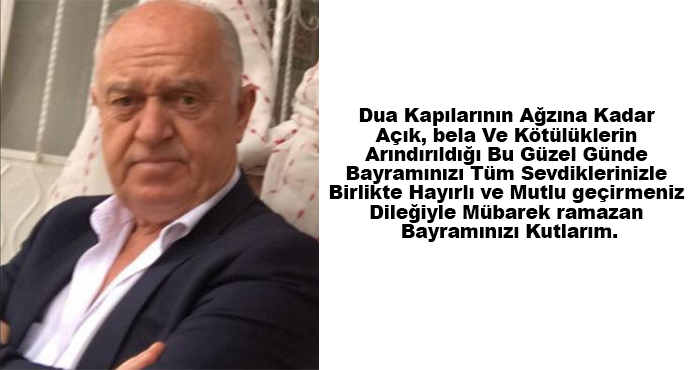 Sevdiklerinizle Birlikte Hayırlı ve Mutlu geçirmeniz Dileğiyle Mübarek ramazan Bayramınızı Kutlarım.