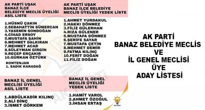 Ak Parti Banaz Belediye Meclis  Ve İl Genel Meclisi Üye Aday Listesi