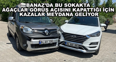 Banaz’da Bu Sokakta Ağaçlar Görüş Açısını Kapattığı İçin Kazalar Meydana Geliyor