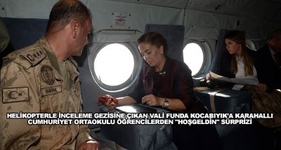 Helikopterle İnceleme Gezisine Çıkan Vali Funda Kocabıyık’a Karahallı Cumhuriyet Ortaokulu Öğrencilerden 