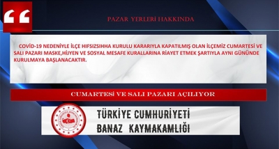 Salı Ve Cumartesi Pazarları Bu Hafta Açılıyor