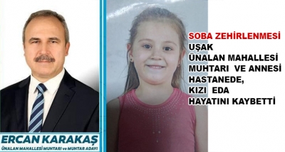 Soba Zehirlenmesi: Uşak Ünalan Mahallesi Muhtarı  Ve Annesi Hastanede, Kızı  Eda hayatını Kaybetti