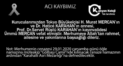 Tokyo Büyükelçisi H.Murat Mercan'ın annesi Ümmü MERCAN Vefat etti